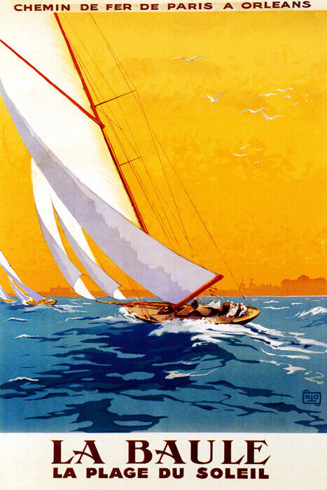 La Baule | Vintage French Sailboat and Beach Travel Advertisement Poster