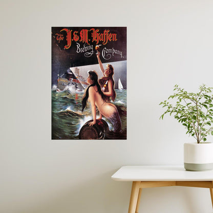 J&M Haffen Beer | Vintage Bronx Brewery Poster with Mermaids Poster