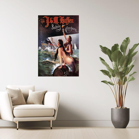 J&M Haffen Beer | Vintage Bronx Brewery Poster with Mermaids Poster