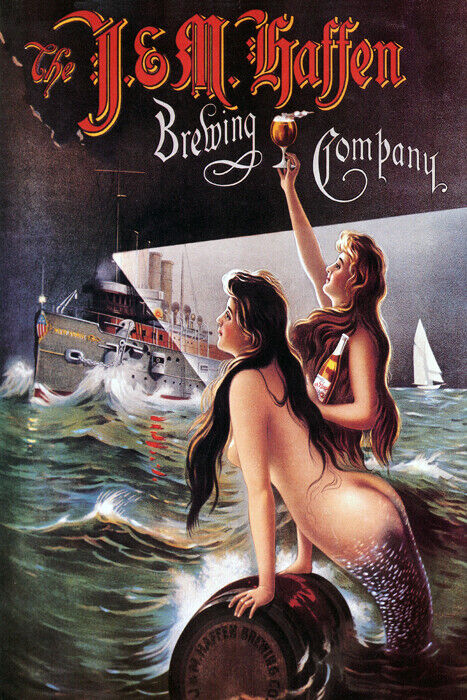 J&M Haffen Beer | Vintage Bronx Brewery Poster with Mermaids Poster