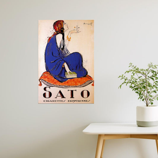 Sato Cigarettes | Vintage French Ad with Seated Fashionable Smoker Poster