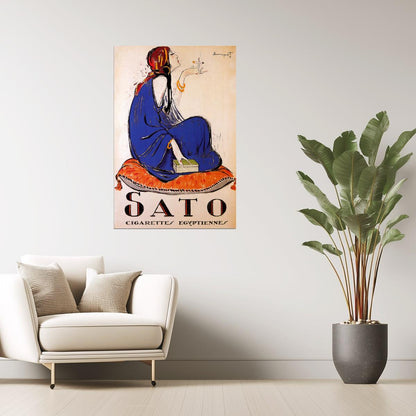 Sato Cigarettes | Vintage French Ad with Seated Fashionable Smoker Poster