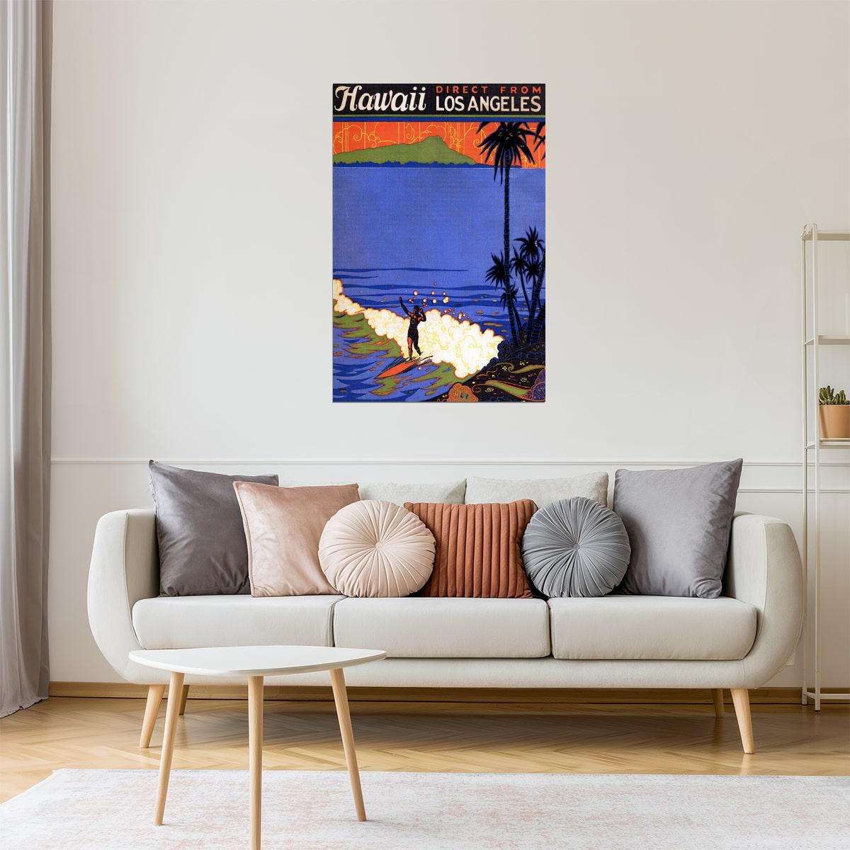 Hawaii Travel | Vintage Los Angeles Surf and Beach Tourism Poster