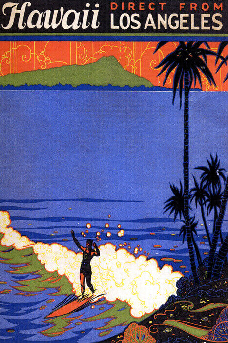 Hawaii Travel | Vintage Los Angeles Surf and Beach Tourism Poster