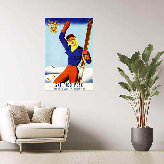 Ski Pico Peak | Vintage Vermont Winter Sports Poster Rutland Lodge Poster