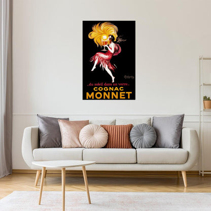 Cognac Monnet | Vintage Cappiello Poster with Woman and Sunset Hair Poster