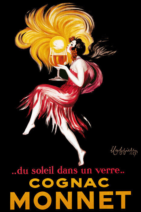 Cognac Monnet | Vintage Cappiello Poster with Woman and Sunset Hair Poster