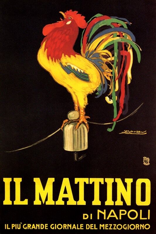 Il Mattino di Napoli | Vintage Italian Newspaper Rooster Advertisement Poster