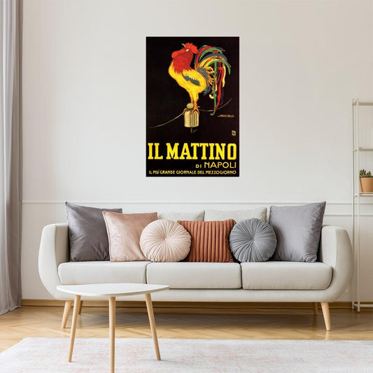 Il Mattino di Napoli | Vintage Italian Newspaper Rooster Advertisement Poster