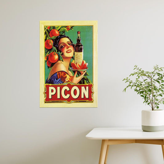 Picon Amer | Vintage French Aperitif Poster with Woman and Orange Poster