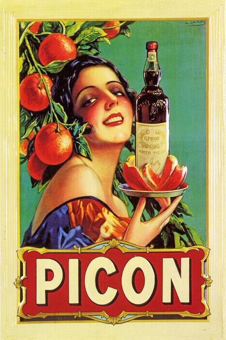 Picon Amer | Vintage French Aperitif Poster with Woman and Orange Poster