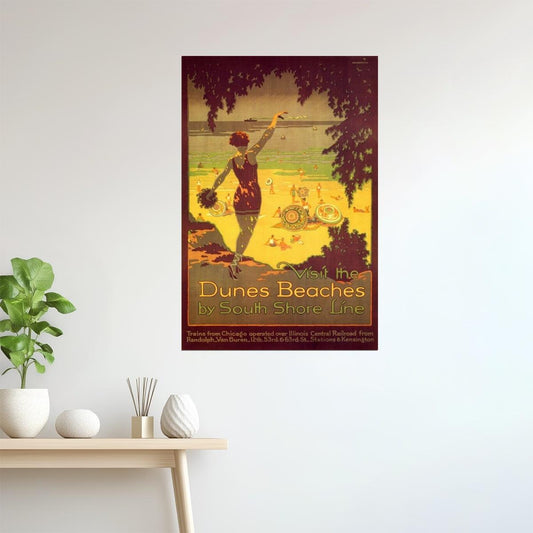 Dunes Beaches | Vintage South Shore Line Poster for Chicago Travel Poster