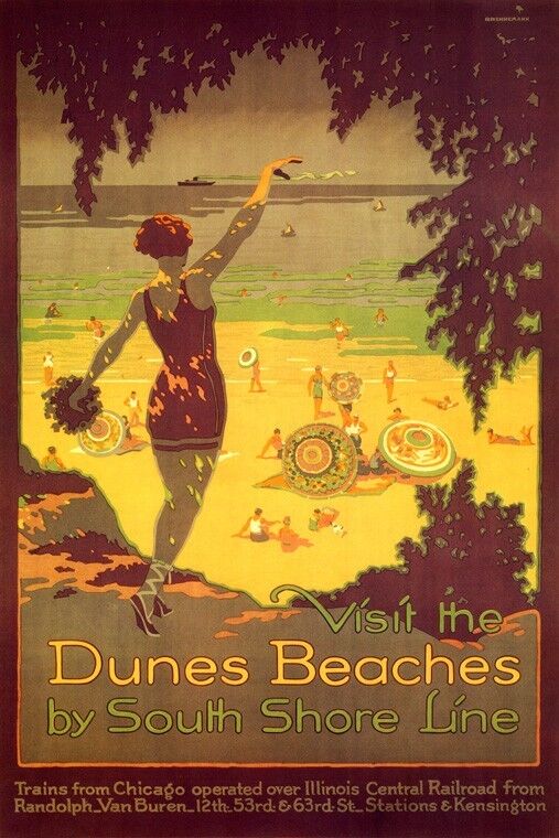 Dunes Beaches | Vintage South Shore Line Poster for Chicago Travel Poster