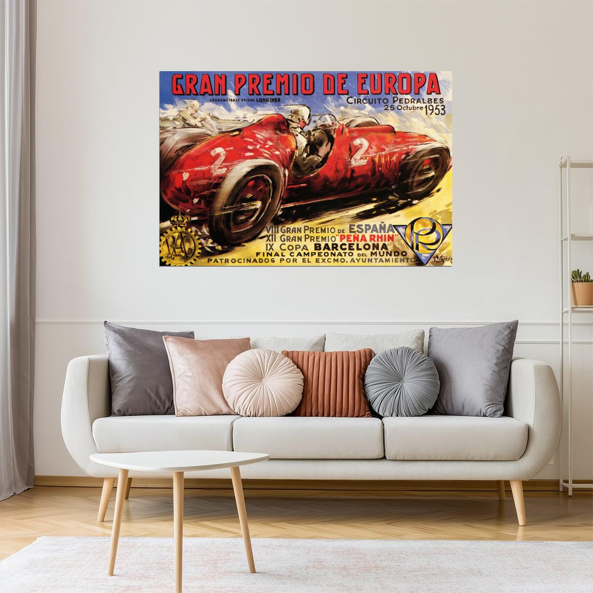 1953 Barcelona Grand Prix | Vintage European Racing Car Event Poster