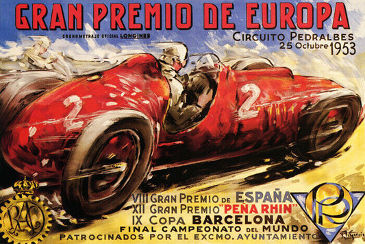 1953 Barcelona Grand Prix | Vintage European Racing Car Event Poster
