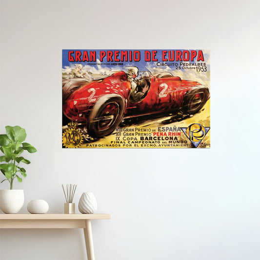 1953 Barcelona Grand Prix | Vintage European Racing Car Event Poster