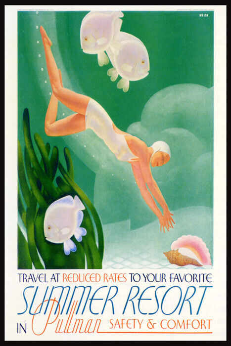 Summer Resort | Vintage Pullman Travel Poster with Woman Diving