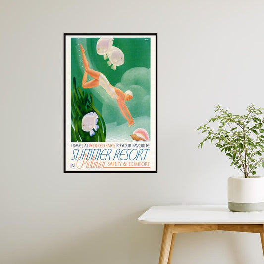 Summer Resort | Vintage Pullman Travel Poster with Woman Diving