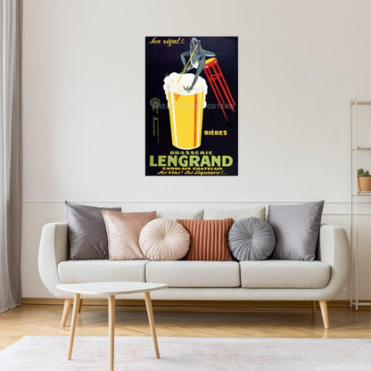Brasserie Lengrand | Vintage French Beer Poster with Frog and Glass Poster