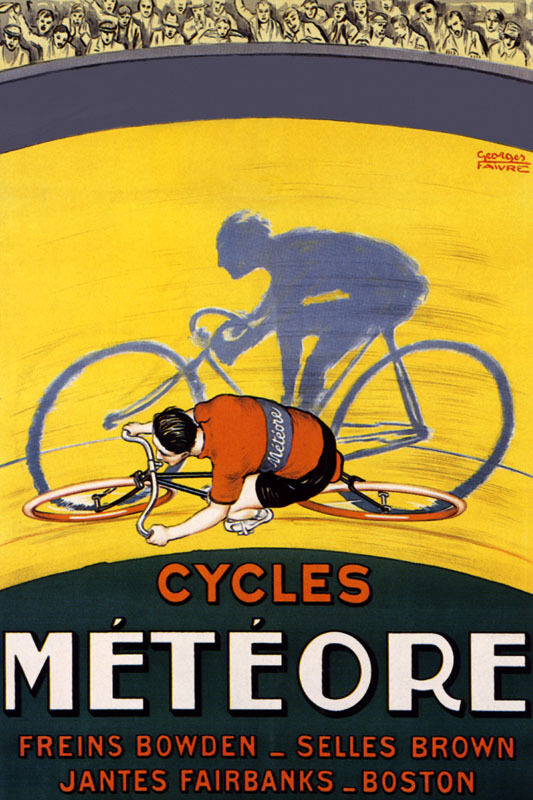 Cycles Météore | Vintage Boston Bicycle Racing Poster with Yellow Rider