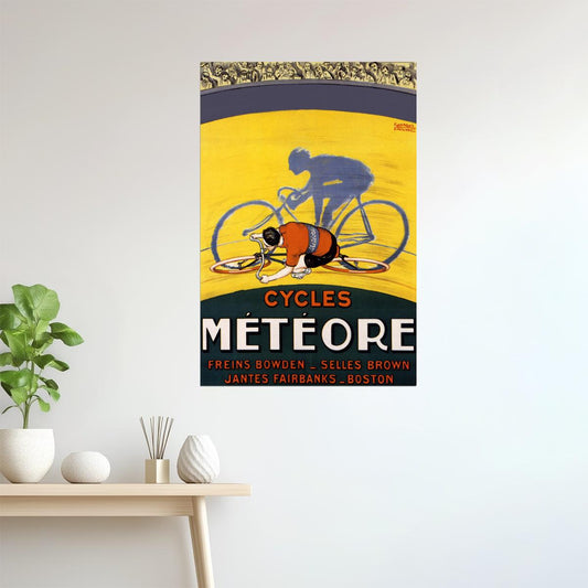 Cycles Météore | Vintage Boston Bicycle Racing Poster with Yellow Rider