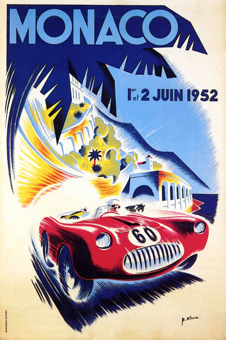 Monaco Grand Prix 1952 | Vintage Monte Carlo Racing Car Event Poster