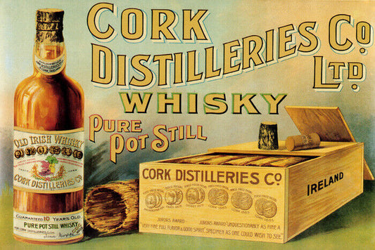 Cork Distilleries | Vintage Irish Whiskey Poster with Bottle and Box