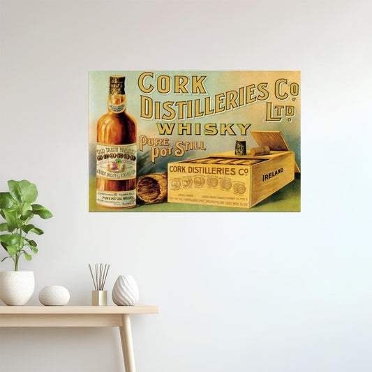 Cork Distilleries | Vintage Irish Whiskey Poster with Bottle and Box