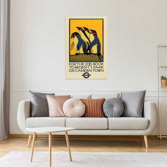 London Zoo Penguins | Vintage Family Travel Poster with Children and Birds