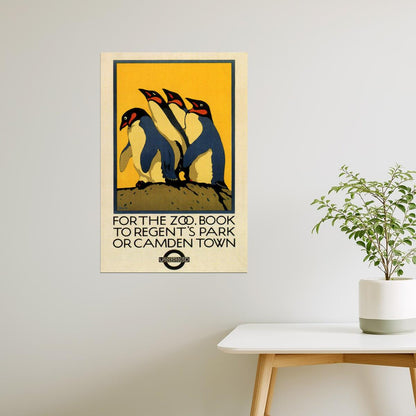 London Zoo Penguins | Vintage Family Travel Poster with Children and Birds