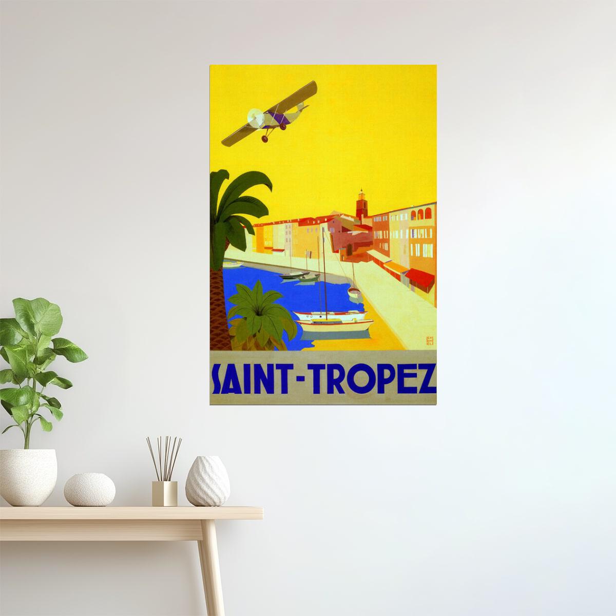 Saint-Tropez | Vintage French Travel Poster with Beach and Sailboat