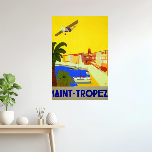 Saint-Tropez | Vintage French Travel Poster with Beach and Sailboat