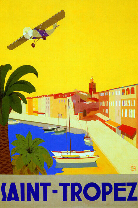Saint-Tropez | Vintage French Travel Poster with Beach and Sailboat