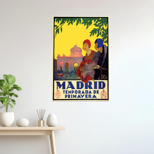 Madrid Spring Season | Vintage Spanish Travel Poster with Flowers