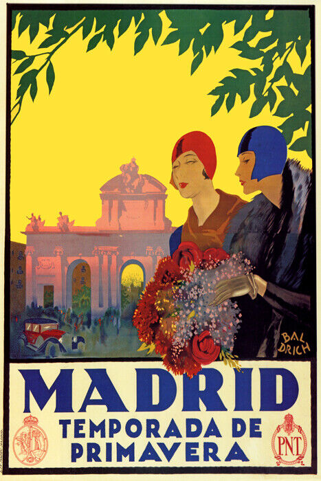 Madrid Spring Season | Vintage Spanish Travel Poster with Flowers
