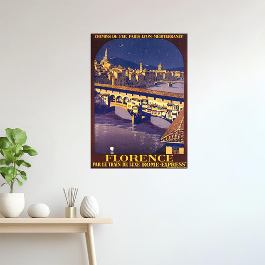 Florence Italy | Vintage Travel Poster with Ponte Vecchio Bridge