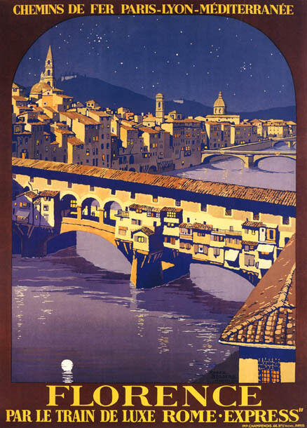 Florence Italy | Vintage Travel Poster with Ponte Vecchio Bridge