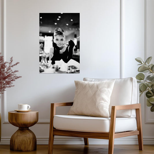 Audrey Hepburn at Breakfast at Tiffany's | Classic Vintage Fashion Poster | Black and White Photography
