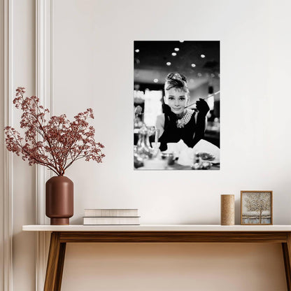 Audrey Hepburn at Breakfast at Tiffany's | Classic Vintage Fashion Poster | Black and White Photography
