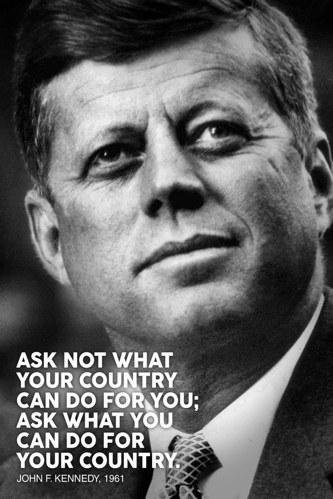 John F Kennedy Ask Not Quote | Presidential Portrait Poster | Inspirational History Art - Type & Quotes Poster