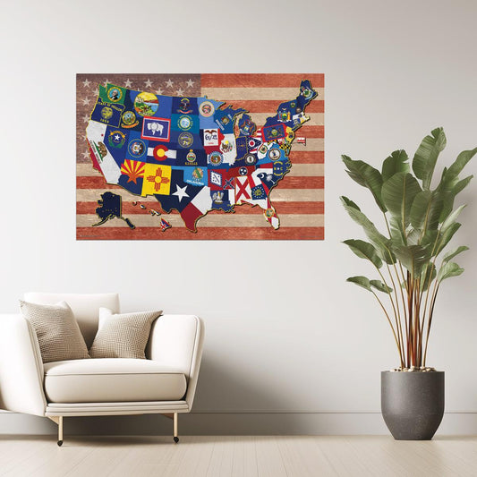 State Flag Map | United States Map with All 50 State Flags Poster
