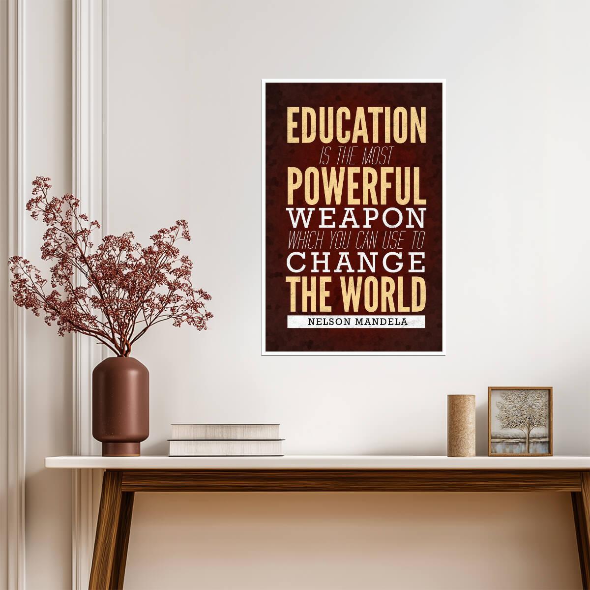 Nelson Mandela Education is the Most Powerful Weapon | Inspirational Quote Poster | Activist Wall Art - Type & Quotes Poster