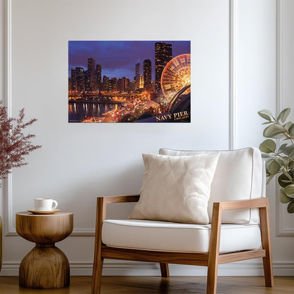 Chicago Navy Pier at Night | Cityscape Photography Print | Urban Wall Art Poster - Photography Poster