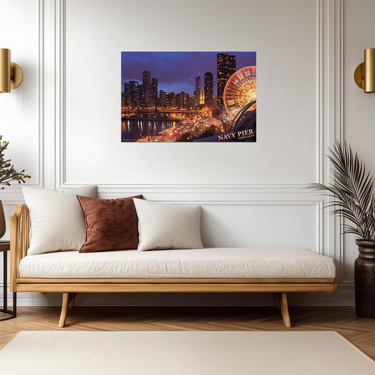 Chicago Navy Pier at Night | Cityscape Photography Print | Urban Wall Art Poster - Photography Poster