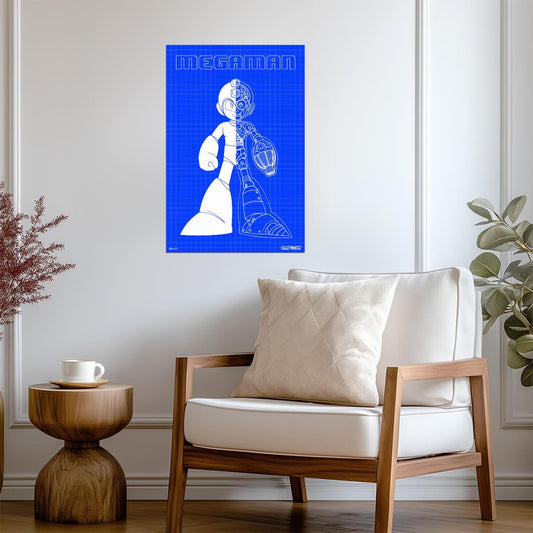 Mega Man Blueprint Art | Video Game Poster | Retro Gaming Wall Decor - Video Games Poster