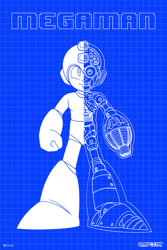 Mega Man Blueprint Art | Video Game Poster | Retro Gaming Wall Decor - Video Games Poster