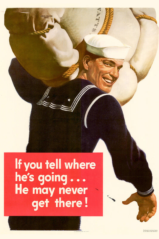 "If You Tell Where He's Going..." | WWII Propaganda Poster | Loose Lips Sink Ships Art - Vintage & Retro Poster
