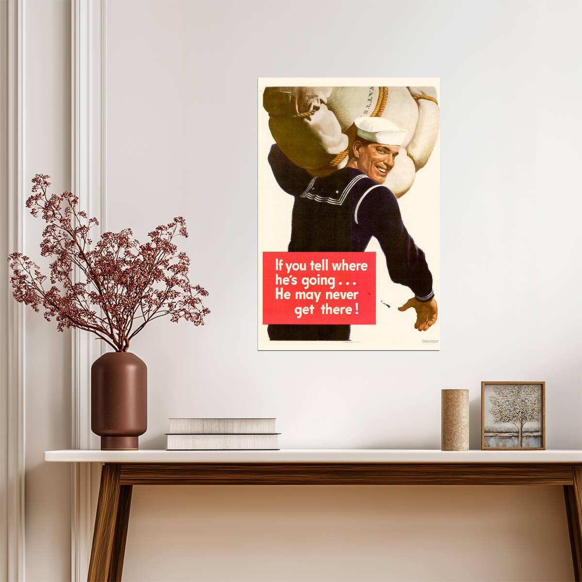 "If You Tell Where He's Going..." | WWII Propaganda Poster | Loose Lips Sink Ships Art - Vintage & Retro Poster