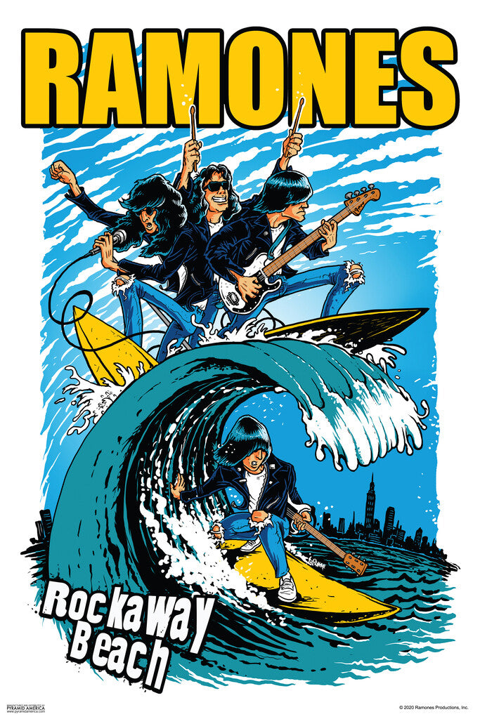The Ramones Rockaway Beach | Cartoon Style Music Poster | Vintage Punk Rock Art - Music Poster