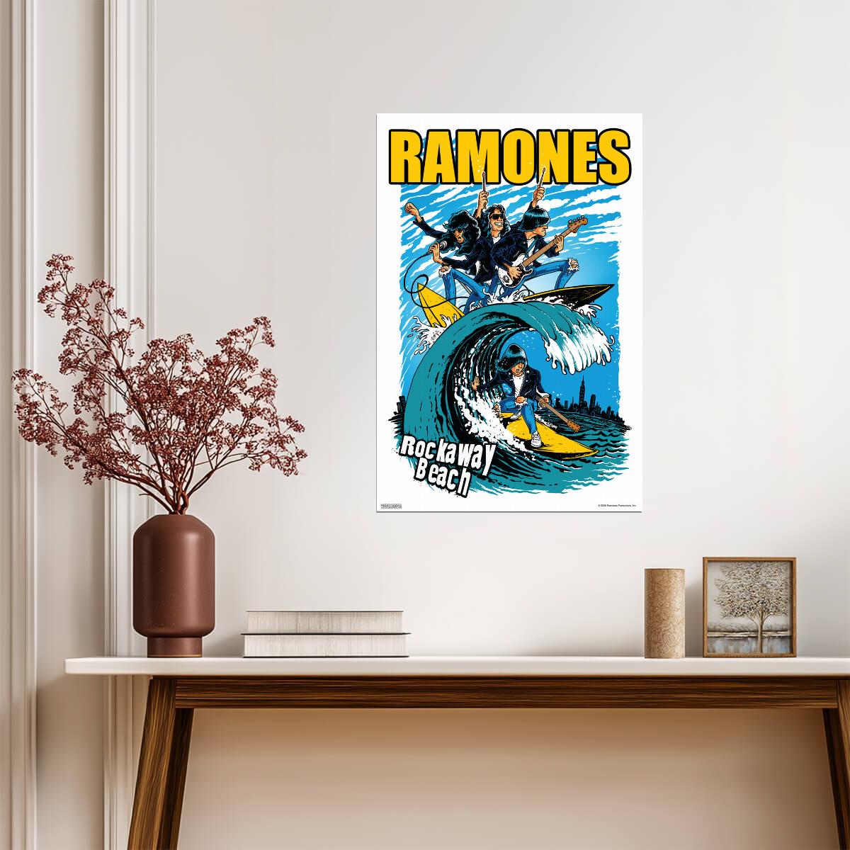 The Ramones Rockaway Beach | Cartoon Style Music Poster | Vintage Punk Rock Art - Music Poster